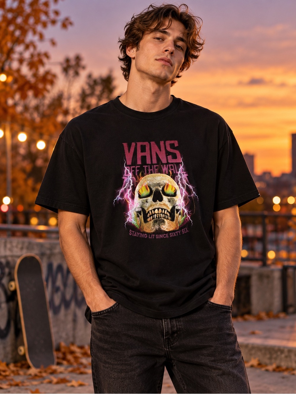 Vans Skull Graphic Tee Black Halloween Off The Wall Classic Fit T Shirt Large